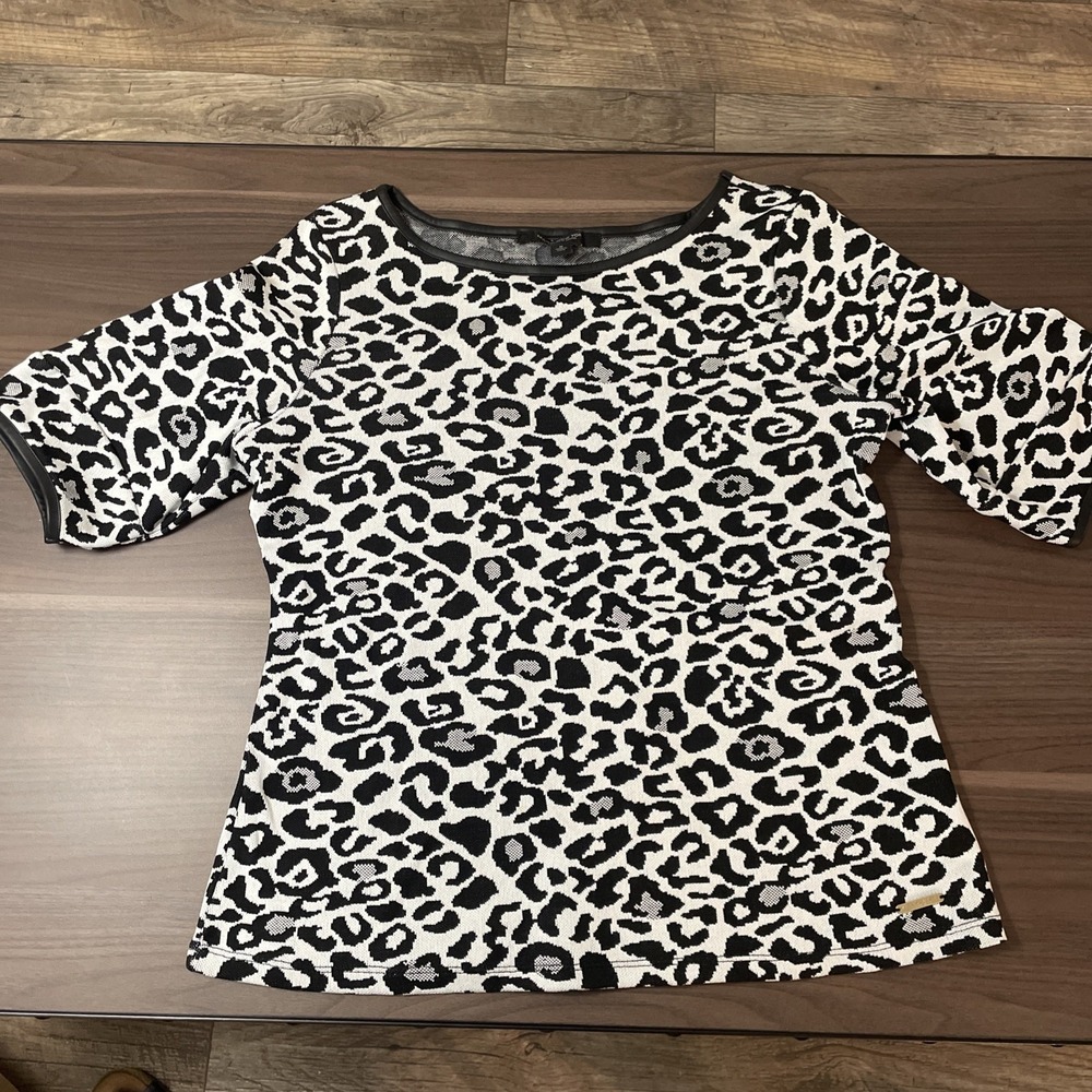 Marc New York Animal Print Top Faux Leather Trim Sz M